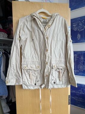 GAP Cream Hooded Utility Jacket with Brass Zipper